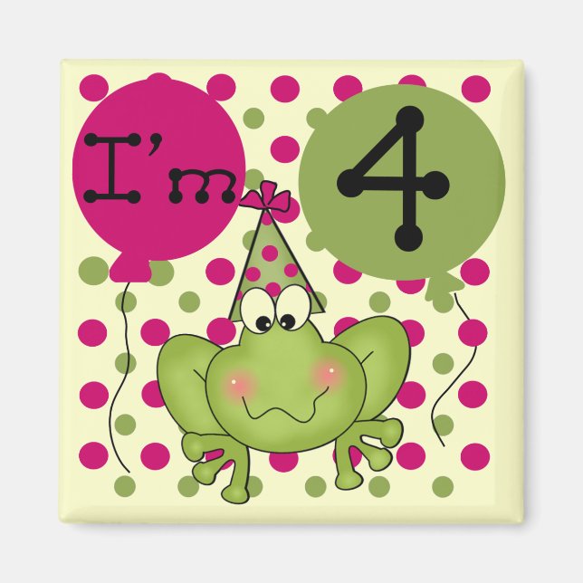 Aimant Grenouille rose 4e anniversaire Tshirts et cadeaux (Devant)
