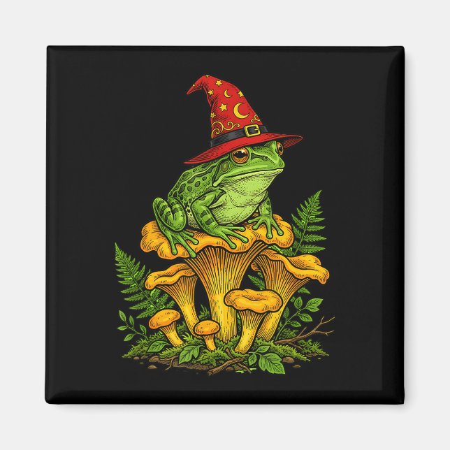 Aimant Grenouille sorcière assise sur des champignons hal (Devant)
