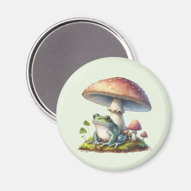 Aimant Grenouille sous un champignon Mignon Nature (Recto/Verso)