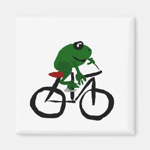 Aimant Grenouille verte drôle montant une bicyclette