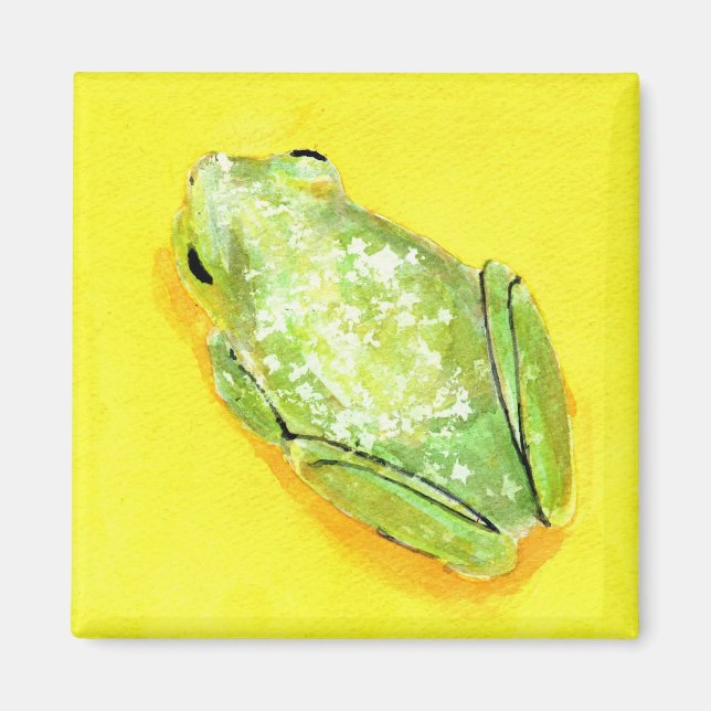 Aimant Grenouille verte sur aquarelle arrière - plan jaun (Devant)