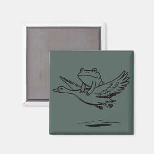 Aimant Grenouille Vintage Chevauchant Oie Nature Fantaisi