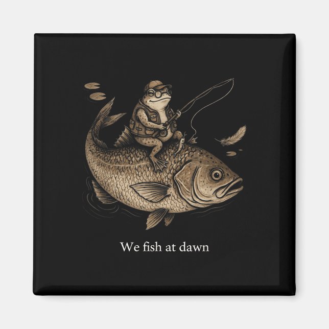 Aimant Grenouille vintage chevauchant un poisson géant pê (Devant)