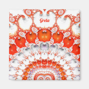 Aimant GRETA ~ Motif Abstrait ~ Rouge Orange Blanc~
