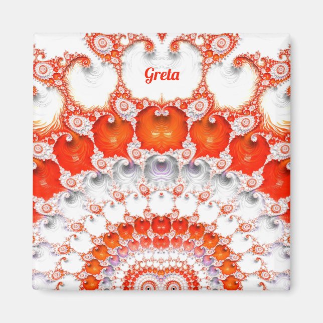 Aimant GRETA ~ Motif Abstrait ~ Rouge Orange Blanc~ (Devant)