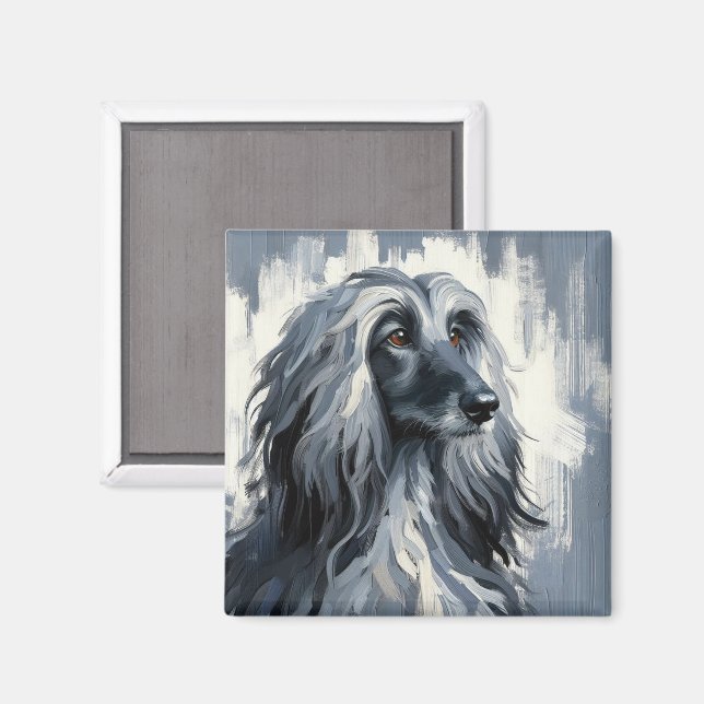 Aimant Grey Afghan Hound Portrait (Recto/Verso)