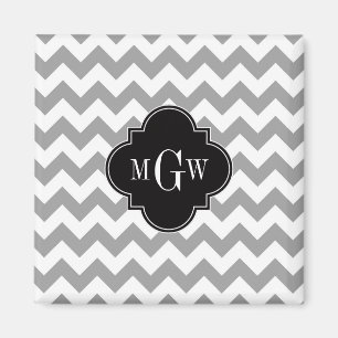 Aimant Grey What Chevron Black Quatrefoil 3 Monogramme