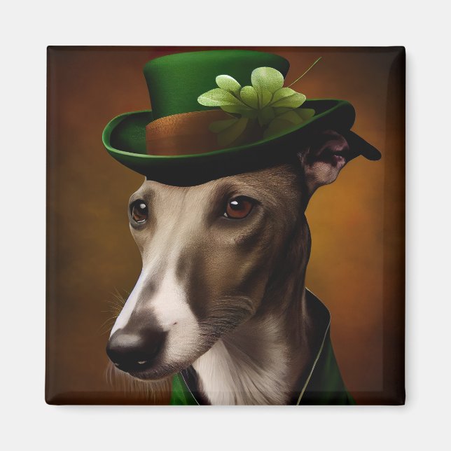 Aimant Greyhound Dog en tenue de la Saint Patrick (Devant)