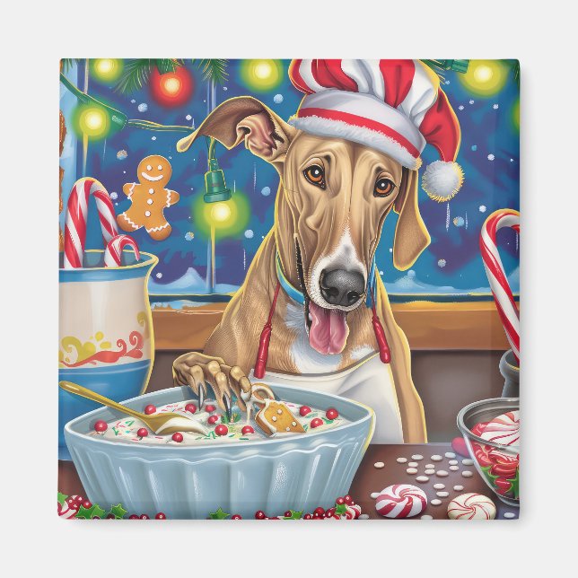 Aimant Greyhound Vacances de pâtisserie : Noël festif (Devant)