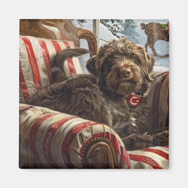 Aimant Griffon à poil dur de chasse Noël Fête (Devant)