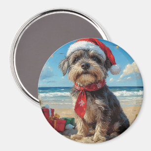 Aimant Griffon à poil dur de Korthals de Noël à la plage