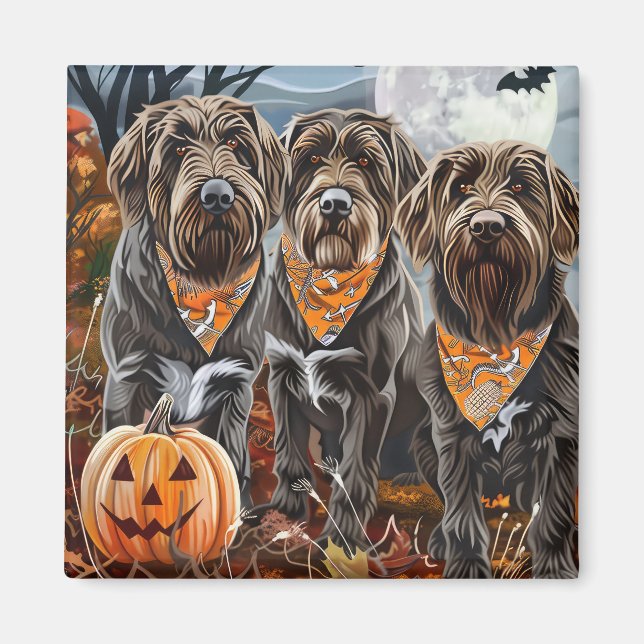 Aimant Griffon à poil dur Halloween effrayant (Devant)