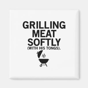Aimant Griller La Viande Doucement Avec Ses Tongs Drôle B