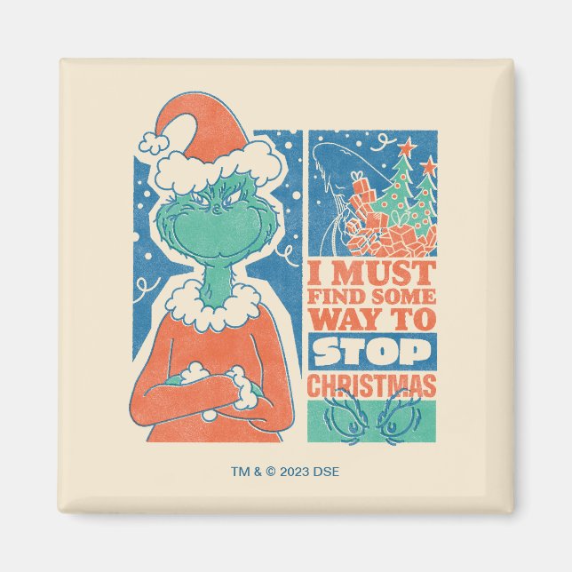Aimant Grinch | Arrêtez Noël Graphique Vintage (Devant)