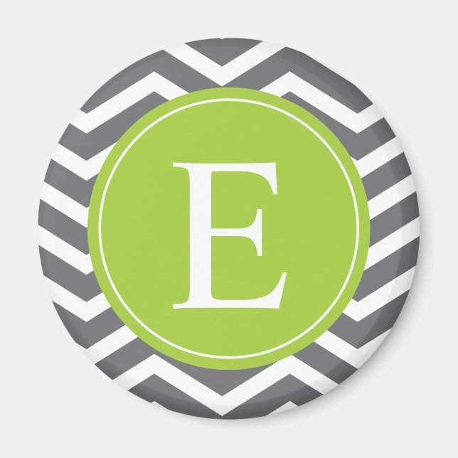 Aimant Gris blanc Chevron vert Monogramme (Devant)