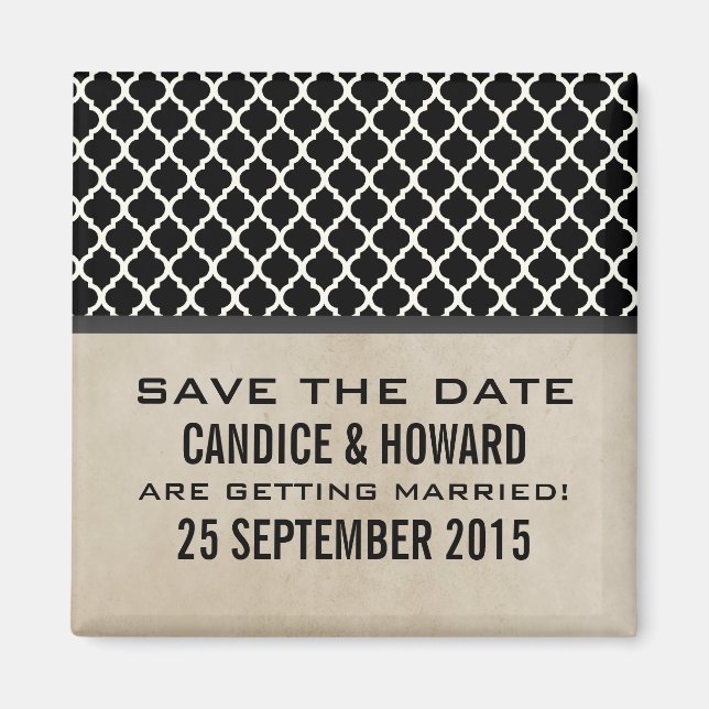 Aimant Gris chic Quatrefoil Enregistrer l'aimant Date (Devant)