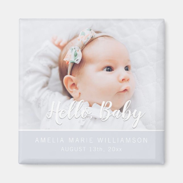 Aimant Gris doux simple contemporain Bonjour Bébé (Devant)