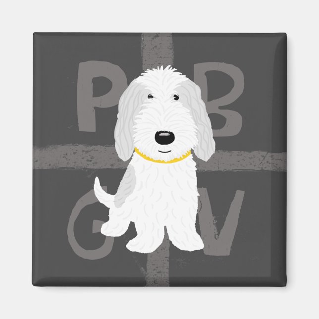 Aimant Gris et Blanc PBGV (Devant)