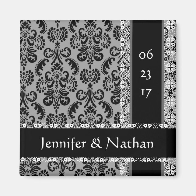 Aimant Gris et noir Mariage damassé (Devant)