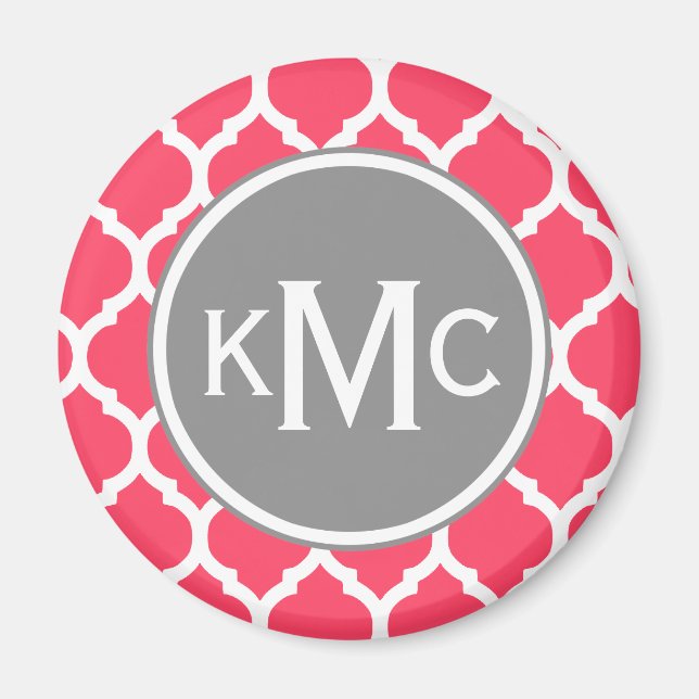 Aimant Gris rose clair Monogramme treillis marocain (Devant)