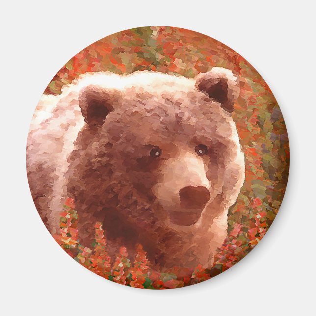 Aimant Grizzly Bear Cub dans Fireweed Peinture Art de la  (Devant)