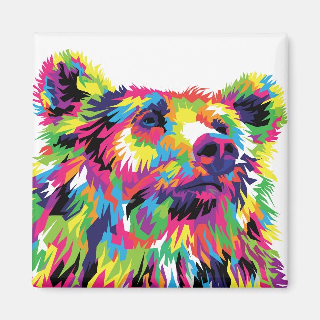 Aimant Grizzly ours coloré pop art abstrait (Devant)