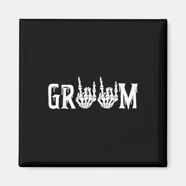 Aimant Groom Skeleton Rock main Halloween Mariage Bachelo (Devant)