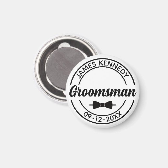 Aimant Groomsman personnalisé avec nom et date Mariage (Recto/Verso)