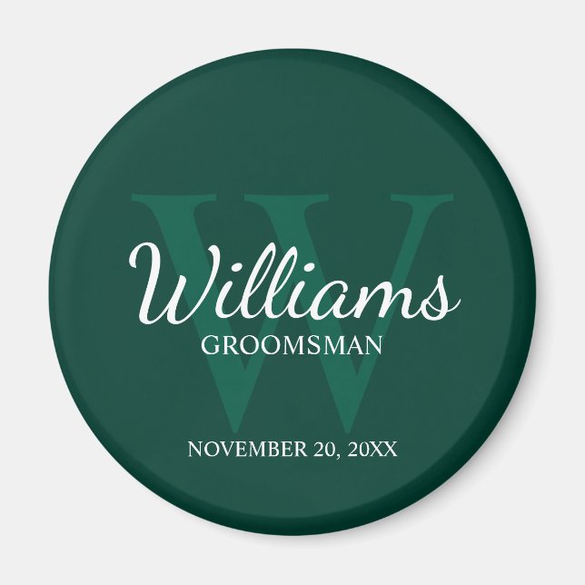 Aimant Groomsmen de script personnalisé Nom et monogramme (Devant)
