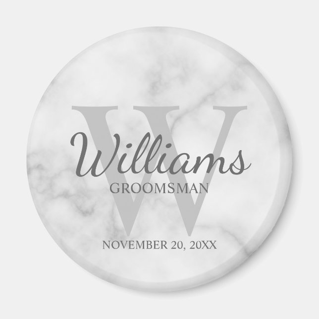 Aimant Groomsmen Script personnalisé en marbre (Devant)