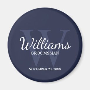 Aimant Groomsmen Script Personnalisé Marine Nom&Monogramm