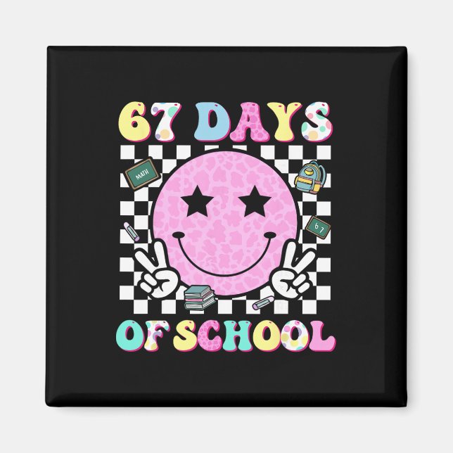 Aimant Groovy 67 Jours D'école Visage Sourire Enseignant  (Devant)