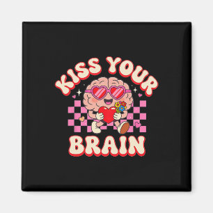 Aimant Groovy Embrasse Ton Cerveau Rétro Saint-Valentin E