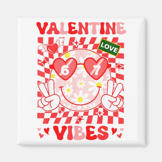 Aimant Groovy Valentine Vibes Happy Valentine's Day Girl  (Devant)