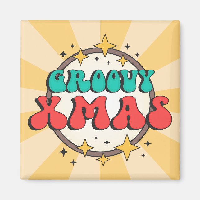 Aimant Groovy Xmas retro stars old cartoon text  (Devant)