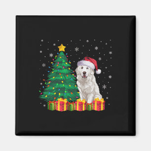 Aimant Gros Pyrénées Santa Hat Noël Lumières Chien