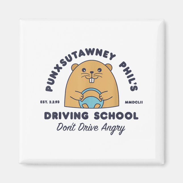 Aimant Groundhog Driving School Funny Men Women Retro Rod (Devant)