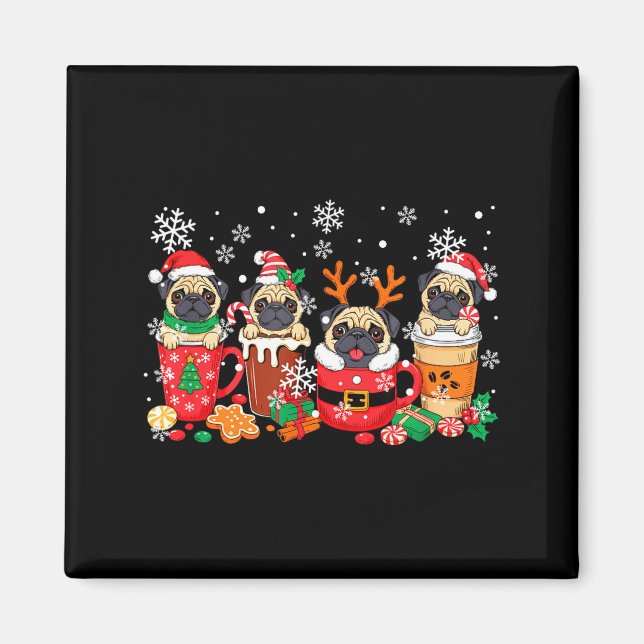 Aimant Group Santa Reindeer Pugs In Coffee C Christmas  (Devant)