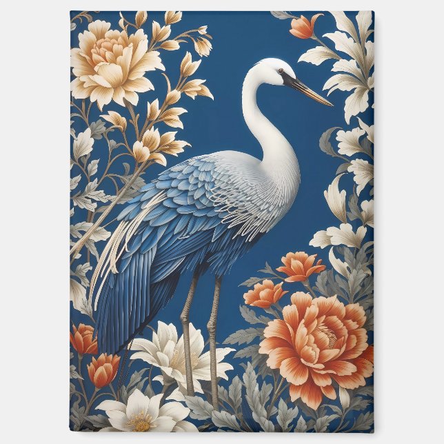Aimant Grue Bleue Élégante William Morris Inspiré (Recto)