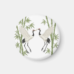 Aimant Grue couronnée japonaise broderie cadeau bambou