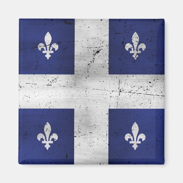 Aimant Grunge de style Drapeau du Québec érodé (Devant)