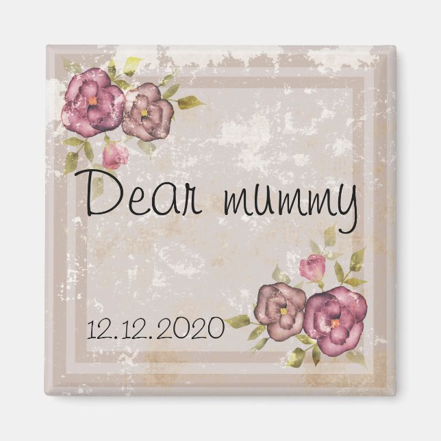 Aimant Grunge rustique rétro texture beige fleurs rose fl (Devant)