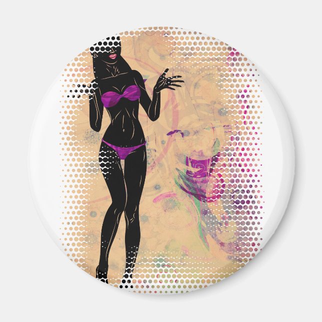 Aimant Grunge violet bikini fille silhouette 2 (Devant)