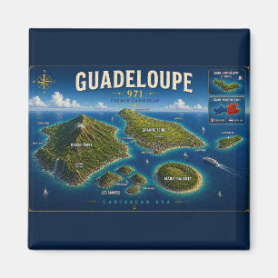 Aimant Guadeloupe 971 Vintage Map