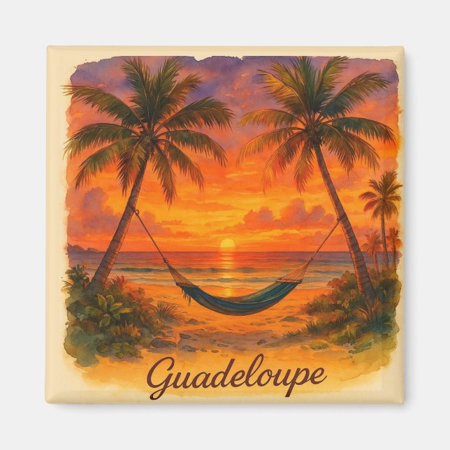 Aimant Guadeloupe – Coucher de Soleil Tropical avec Hamac (Devant)