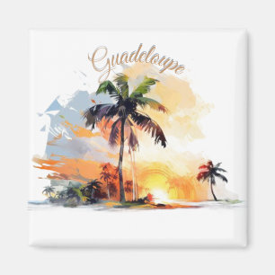 Aimant Guadeloupe: Coucher de Soleil Tropical en Aquarell
