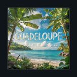 Aimant Guadeloupe: Évasion Tropicale, Plage Paradisiaque<br><div class="desc">Plongez au cœur de la splendeur des Caraïbes avec ce design exclusif mettant en vedette les mots 'GUADELOUPE' formés par des nuages moelleux flottant dans un ciel d'azur. L'image capture une plage idyllique avec son sable fin, ses eaux turquoise cristallines invitant à la baignade, et des palmiers luxuriants encadrant la...</div>