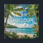 Aimant Guadeloupe: Évasion Tropicale, Plage Paradisiaque<br><div class="desc">Plongez au cœur de la splendeur des Caraïbes avec ce design exclusif mettant en vedette les mots 'GUADELOUPE' formés par des nuages moelleux flottant dans un ciel d'azur. L'image capture une plage idyllique avec son sable fin, ses eaux turquoise cristallines invitant à la baignade, et des palmiers luxuriants encadrant la...</div>