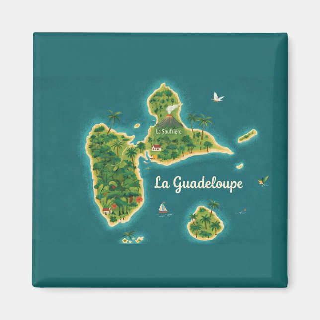Aimant Guadeloupe – Illustrated Island Map (Devant)