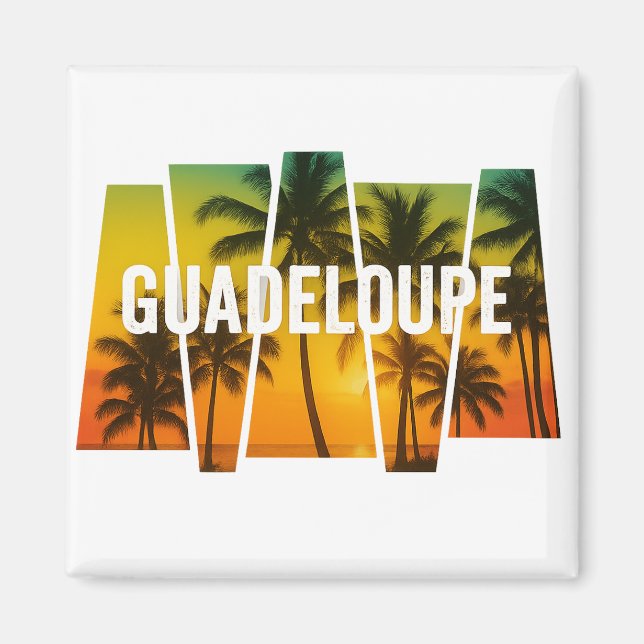 Aimant Guadeloupe Palmiers & Coucher de Soleil Tropical (Devant)